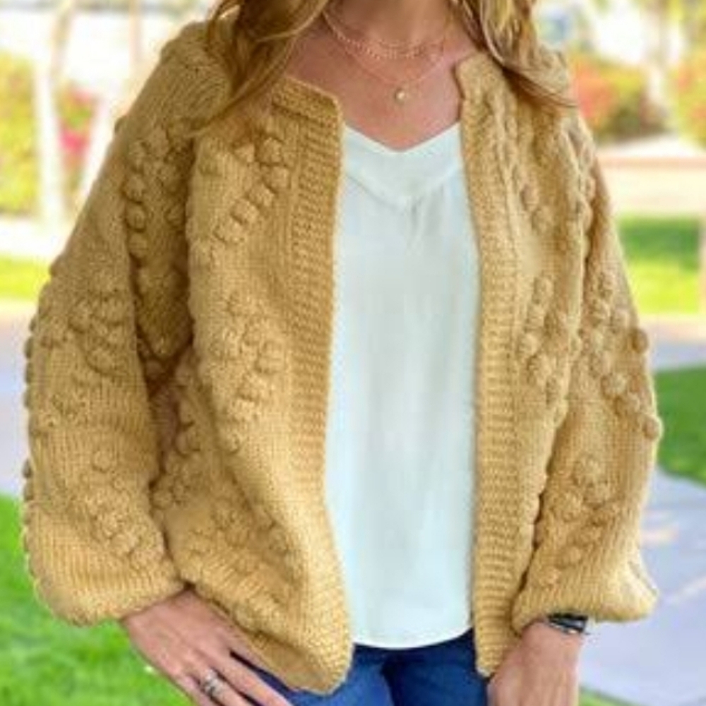 EUC Wishlist Womens Open CardiganYellow Pom Pom Sweater Size Small Medium
